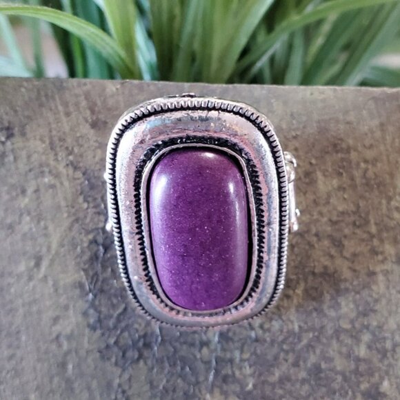 Purple Stone Silver Tone Stretch Band  💥3 for $24💥 - Picture 1 of 15